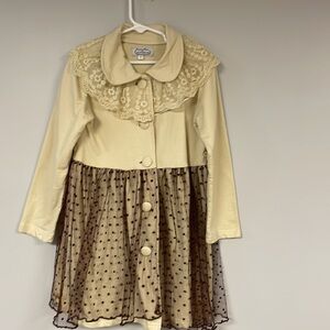 Super cute Butterflies & Moonbeams button front dress, 7, lace & polka dots